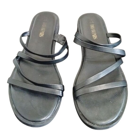 Dream Pairs Size 11 Black Strappy Slide Flat Sandals Memory Foam & Non-Slip Sole - Picture 3 of 11